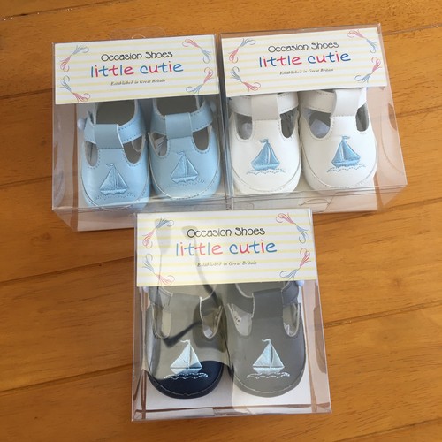 Baby boy pram shoes - boat, cream